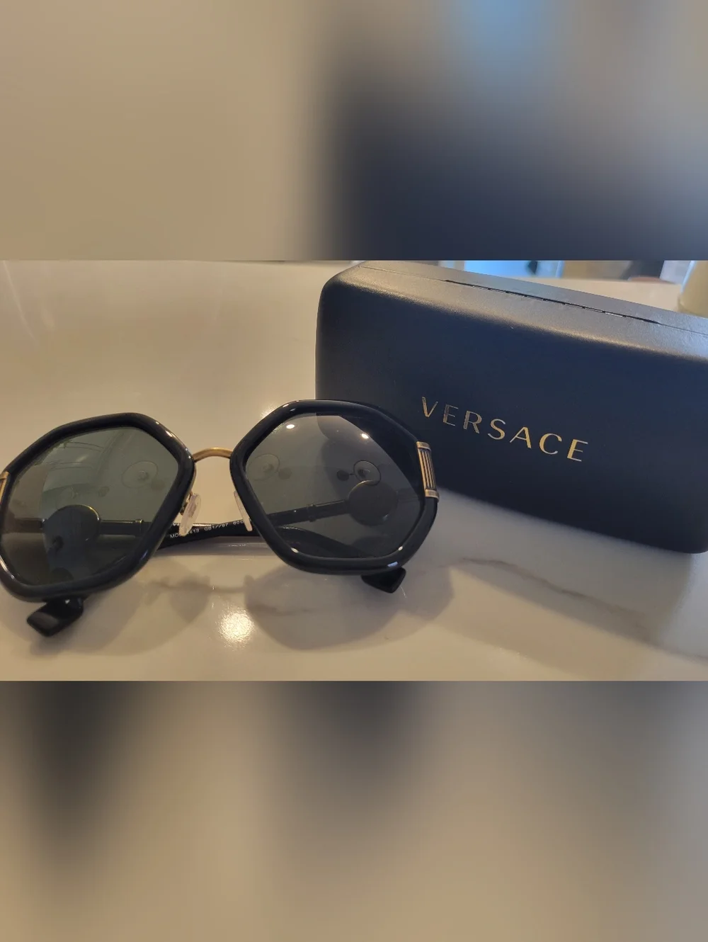 Versace Black and Gold Medusa Round Sunglasses